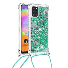 Coque Silicone Housse Etui Gel Bling-Bling avec Laniere Strap S03 pour Samsung Galaxy A31 Vert