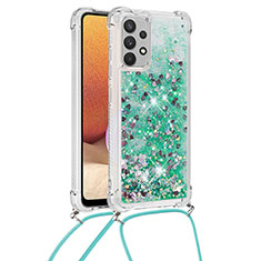 Coque Silicone Housse Etui Gel Bling-Bling avec Laniere Strap S03 pour Samsung Galaxy A32 5G Vert