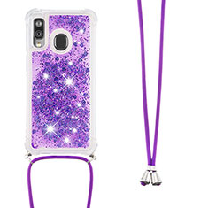 Coque Silicone Housse Etui Gel Bling-Bling avec Laniere Strap S03 pour Samsung Galaxy A40 Violet