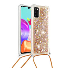 Coque Silicone Housse Etui Gel Bling-Bling avec Laniere Strap S03 pour Samsung Galaxy A41 Or