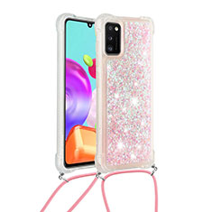 Coque Silicone Housse Etui Gel Bling-Bling avec Laniere Strap S03 pour Samsung Galaxy A41 Rose
