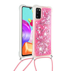 Coque Silicone Housse Etui Gel Bling-Bling avec Laniere Strap S03 pour Samsung Galaxy A41 Rose Rouge