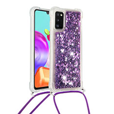Coque Silicone Housse Etui Gel Bling-Bling avec Laniere Strap S03 pour Samsung Galaxy A41 Violet