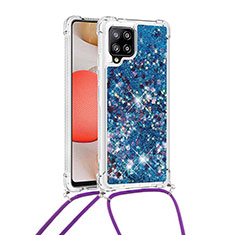 Coque Silicone Housse Etui Gel Bling-Bling avec Laniere Strap S03 pour Samsung Galaxy A42 5G Bleu