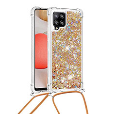 Coque Silicone Housse Etui Gel Bling-Bling avec Laniere Strap S03 pour Samsung Galaxy A42 5G Or
