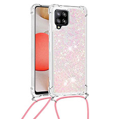 Coque Silicone Housse Etui Gel Bling-Bling avec Laniere Strap S03 pour Samsung Galaxy A42 5G Rose