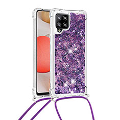 Coque Silicone Housse Etui Gel Bling-Bling avec Laniere Strap S03 pour Samsung Galaxy A42 5G Violet