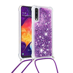 Coque Silicone Housse Etui Gel Bling-Bling avec Laniere Strap S03 pour Samsung Galaxy A50 Violet