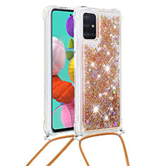 Coque Silicone Housse Etui Gel Bling-Bling avec Laniere Strap S03 pour Samsung Galaxy A51 4G Or