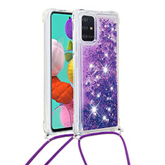 Coque Silicone Housse Etui Gel Bling-Bling avec Laniere Strap S03 pour Samsung Galaxy A51 5G Violet