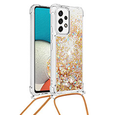 Coque Silicone Housse Etui Gel Bling-Bling avec Laniere Strap S03 pour Samsung Galaxy A53 5G Or