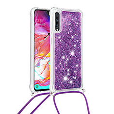 Coque Silicone Housse Etui Gel Bling-Bling avec Laniere Strap S03 pour Samsung Galaxy A70S Violet