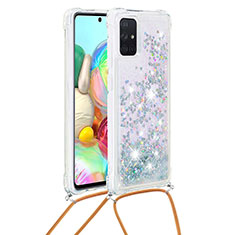 Coque Silicone Housse Etui Gel Bling-Bling avec Laniere Strap S03 pour Samsung Galaxy A71 4G A715 Argent
