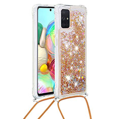 Coque Silicone Housse Etui Gel Bling-Bling avec Laniere Strap S03 pour Samsung Galaxy A71 4G A715 Or