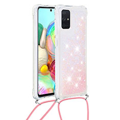 Coque Silicone Housse Etui Gel Bling-Bling avec Laniere Strap S03 pour Samsung Galaxy A71 4G A715 Rose