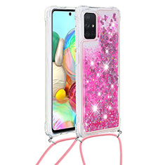 Coque Silicone Housse Etui Gel Bling-Bling avec Laniere Strap S03 pour Samsung Galaxy A71 5G Rose Rouge