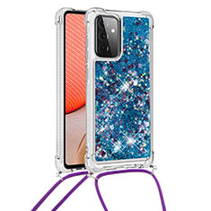 Coque Silicone Housse Etui Gel Bling-Bling avec Laniere Strap S03 pour Samsung Galaxy A72 5G Bleu
