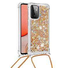Coque Silicone Housse Etui Gel Bling-Bling avec Laniere Strap S03 pour Samsung Galaxy A72 5G Or