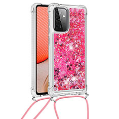 Coque Silicone Housse Etui Gel Bling-Bling avec Laniere Strap S03 pour Samsung Galaxy A72 5G Rose Rouge