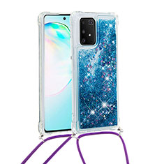 Coque Silicone Housse Etui Gel Bling-Bling avec Laniere Strap S03 pour Samsung Galaxy A91 Bleu