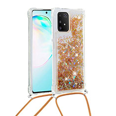 Coque Silicone Housse Etui Gel Bling-Bling avec Laniere Strap S03 pour Samsung Galaxy A91 Or