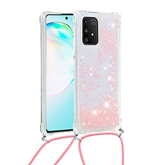 Coque Silicone Housse Etui Gel Bling-Bling avec Laniere Strap S03 pour Samsung Galaxy A91 Rose