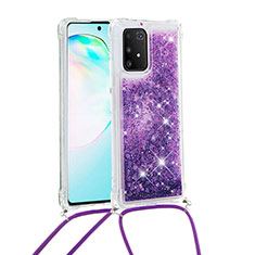 Coque Silicone Housse Etui Gel Bling-Bling avec Laniere Strap S03 pour Samsung Galaxy A91 Violet
