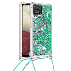 Coque Silicone Housse Etui Gel Bling-Bling avec Laniere Strap S03 pour Samsung Galaxy F12 Vert