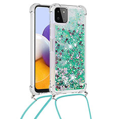 Coque Silicone Housse Etui Gel Bling-Bling avec Laniere Strap S03 pour Samsung Galaxy F42 5G Vert