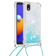 Coque Silicone Housse Etui Gel Bling-Bling avec Laniere Strap S03 pour Samsung Galaxy M01 Core Bleu Ciel