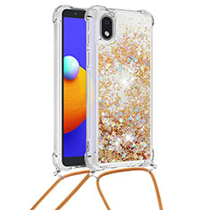 Coque Silicone Housse Etui Gel Bling-Bling avec Laniere Strap S03 pour Samsung Galaxy M01 Core Or