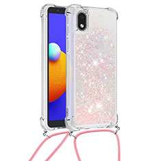 Coque Silicone Housse Etui Gel Bling-Bling avec Laniere Strap S03 pour Samsung Galaxy M01 Core Rose