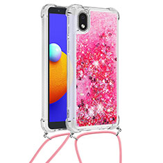 Coque Silicone Housse Etui Gel Bling-Bling avec Laniere Strap S03 pour Samsung Galaxy M01 Core Rose Rouge
