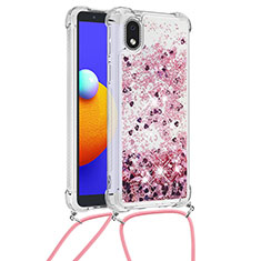Coque Silicone Housse Etui Gel Bling-Bling avec Laniere Strap S03 pour Samsung Galaxy M01 Core Rouge
