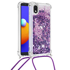 Coque Silicone Housse Etui Gel Bling-Bling avec Laniere Strap S03 pour Samsung Galaxy M01 Core Violet
