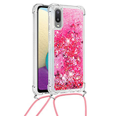 Coque Silicone Housse Etui Gel Bling-Bling avec Laniere Strap S03 pour Samsung Galaxy M02 Rose Rouge