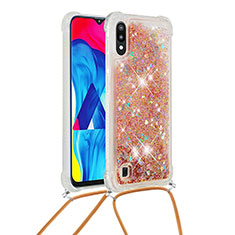 Coque Silicone Housse Etui Gel Bling-Bling avec Laniere Strap S03 pour Samsung Galaxy M10 Or