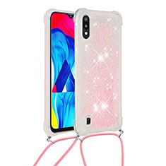 Coque Silicone Housse Etui Gel Bling-Bling avec Laniere Strap S03 pour Samsung Galaxy M10 Rose