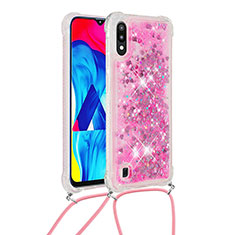 Coque Silicone Housse Etui Gel Bling-Bling avec Laniere Strap S03 pour Samsung Galaxy M10 Rose Rouge