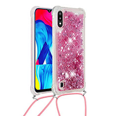 Coque Silicone Housse Etui Gel Bling-Bling avec Laniere Strap S03 pour Samsung Galaxy M10 Rouge