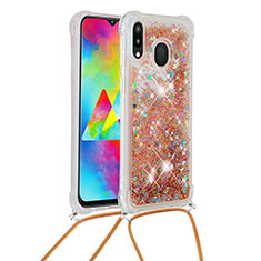 Coque Silicone Housse Etui Gel Bling-Bling avec Laniere Strap S03 pour Samsung Galaxy M20 Or