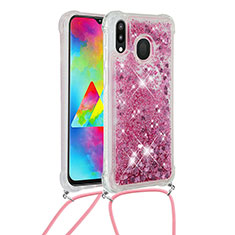 Coque Silicone Housse Etui Gel Bling-Bling avec Laniere Strap S03 pour Samsung Galaxy M20 Rouge