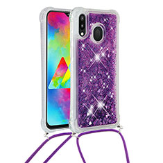 Coque Silicone Housse Etui Gel Bling-Bling avec Laniere Strap S03 pour Samsung Galaxy M20 Violet