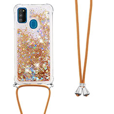 Coque Silicone Housse Etui Gel Bling-Bling avec Laniere Strap S03 pour Samsung Galaxy M21 Or