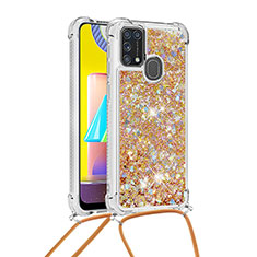 Coque Silicone Housse Etui Gel Bling-Bling avec Laniere Strap S03 pour Samsung Galaxy M21s Or