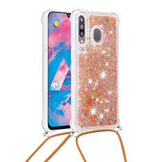 Coque Silicone Housse Etui Gel Bling-Bling avec Laniere Strap S03 pour Samsung Galaxy M30 Or