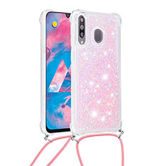 Coque Silicone Housse Etui Gel Bling-Bling avec Laniere Strap S03 pour Samsung Galaxy M30 Rose
