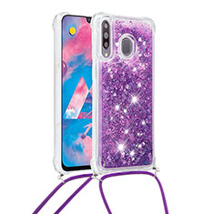 Coque Silicone Housse Etui Gel Bling-Bling avec Laniere Strap S03 pour Samsung Galaxy M30 Violet