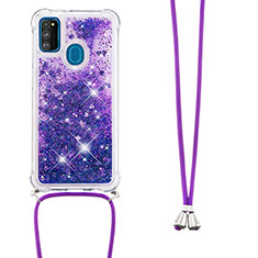 Coque Silicone Housse Etui Gel Bling-Bling avec Laniere Strap S03 pour Samsung Galaxy M30s Violet