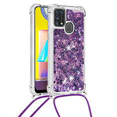 Coque Silicone Housse Etui Gel Bling-Bling avec Laniere Strap S03 pour Samsung Galaxy M31 Violet